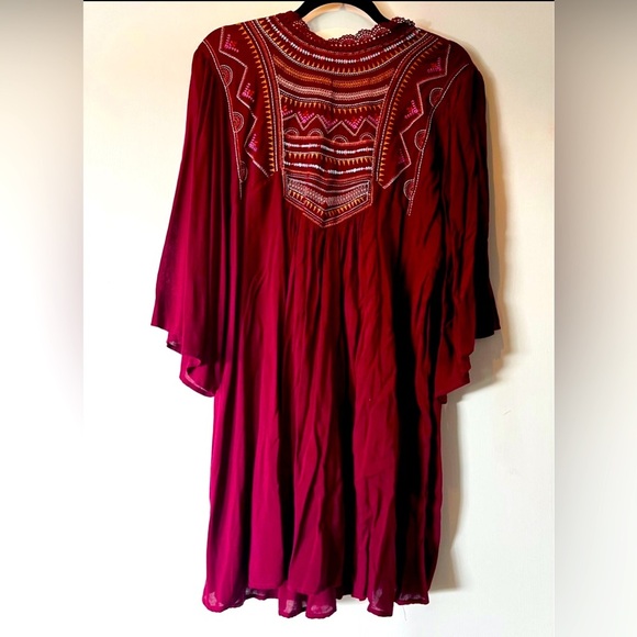 Entro Burgundy Embroidered Flowy Dress - Picture 1 of 5